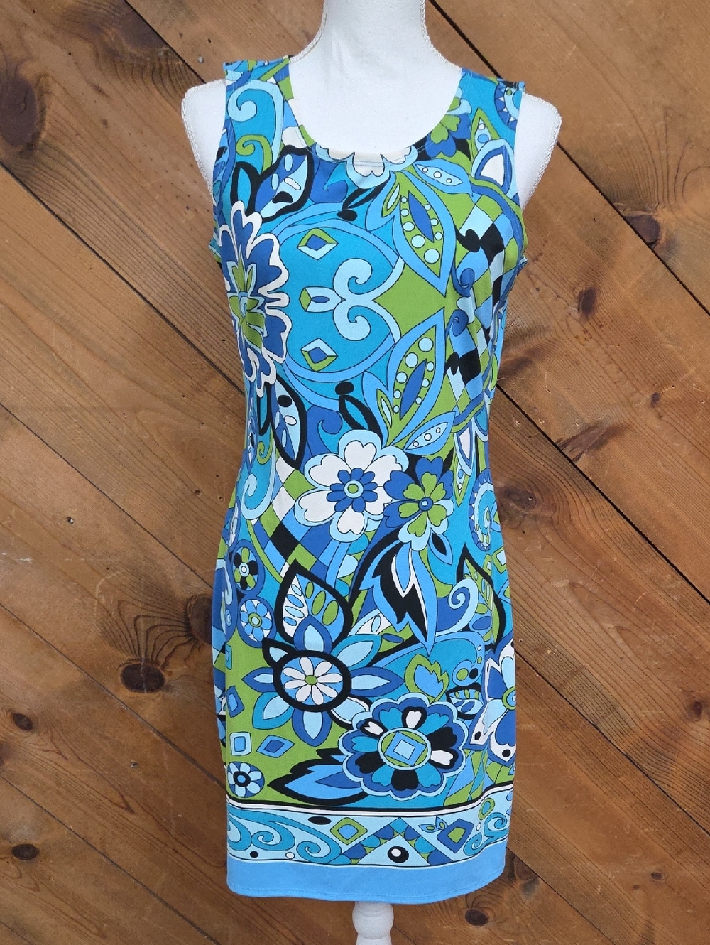 Casual Corner Abstract Floral Print Dress Retro 60s Inspired Shift Dress Medium
